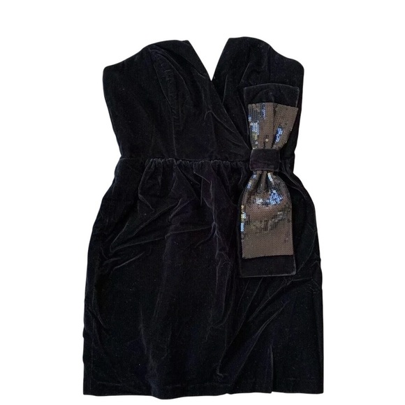 Jill Stuart Velvet Sequined Bow Strapless Cocktail Mini Dress Black Size 6 - Picture 1 of 7